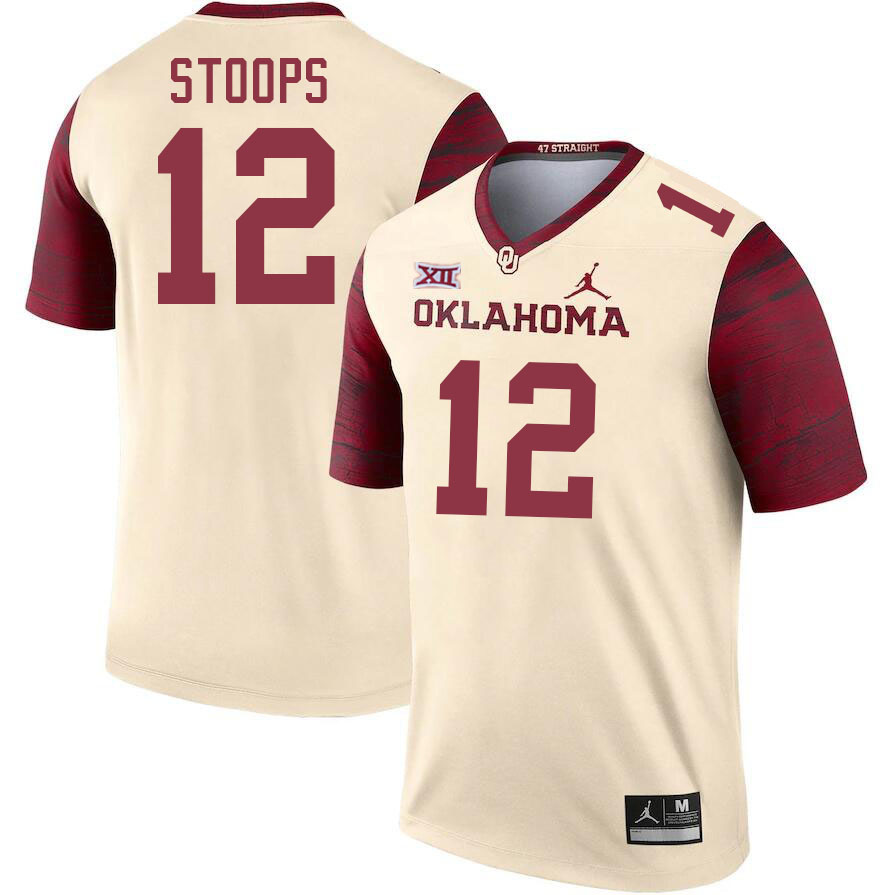 Men #12 Drake Stoops Oklahoma Sooners College Football Jerseys Stitched Sale-Cream - Click Image to Close